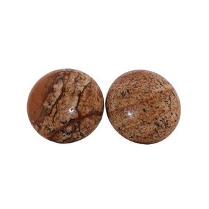 14mm Round Picture Jasper Silver Stud Earrings 06